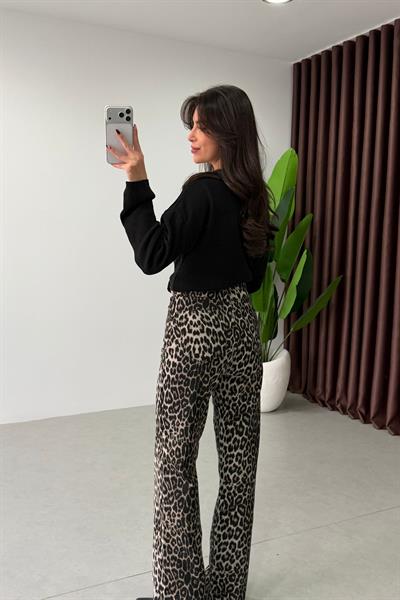 Haris Leopar Desenli Straight Fit Jean