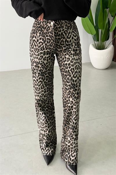 Haris Leopar Desenli Straight Fit Jean