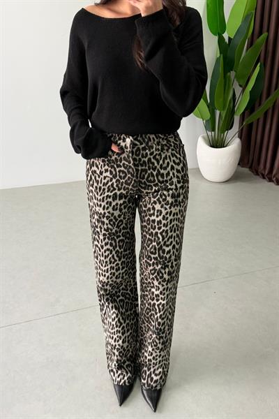 Haris Leopar Desenli Straight Fit Jean