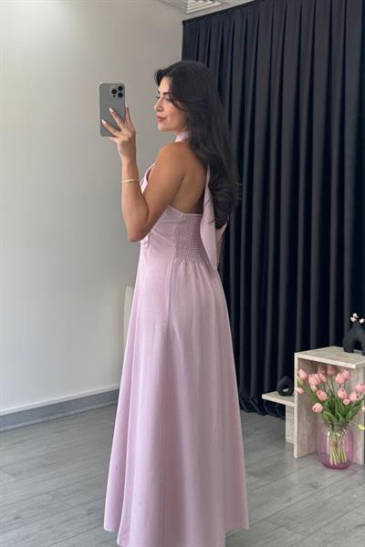 Holy Pembe Bağlama Detay Kruvaze Elbise
