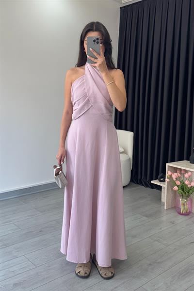 Holy Pembe Bağlama Detay Kruvaze Elbise