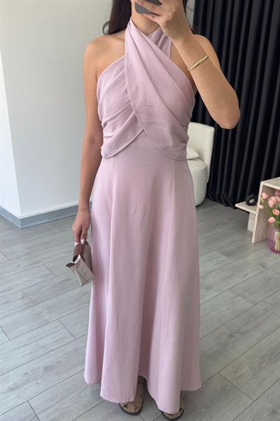 Holy Pembe Bağlama Detay Kruvaze Elbise