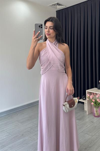 Holy Pembe Bağlama Detay Kruvaze Elbise