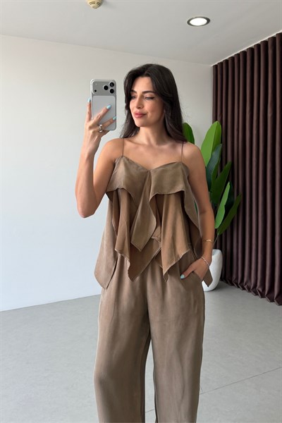 İnos Bronz Askılı Bluz Pantolon Takım