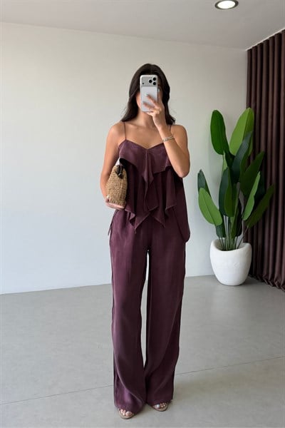İnos Mürdüm Askılı Bluz Pantolon Takım