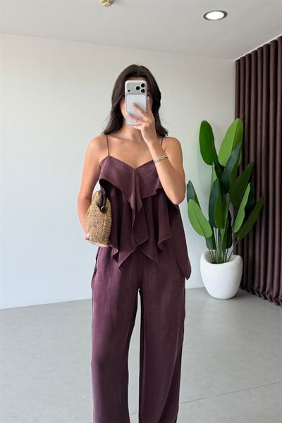 İnos Mürdüm Askılı Bluz Pantolon Takım