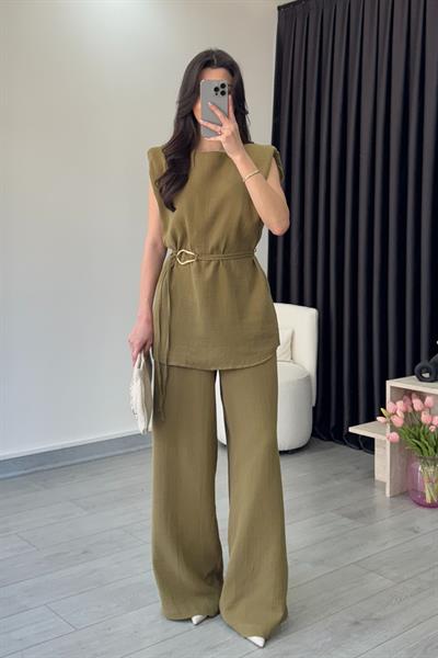 Jade Haki Müslin Bluz Pantolon Takım