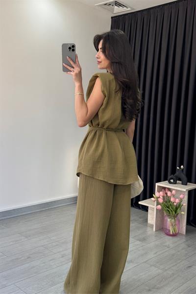 Jade Haki Müslin Bluz Pantolon Takım