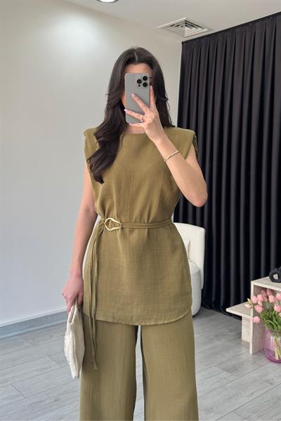 Jade Haki Müslin Bluz Pantolon Takım