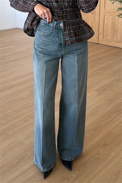 Jemy Mavi Yıkamalı Wide Leg Jean