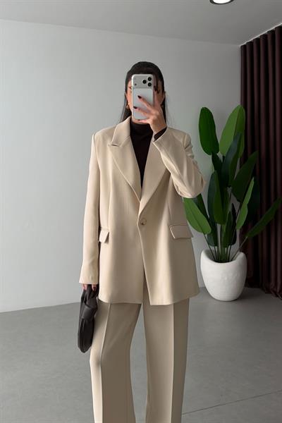 Apeva Taş Oversize Krep Kumaş Blazer