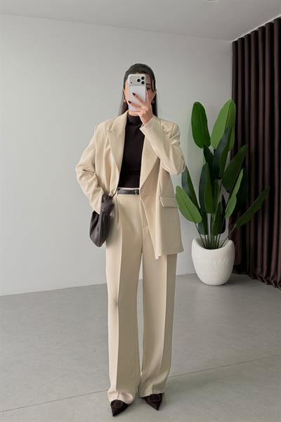 Apeva Taş Oversize Krep Kumaş Blazer