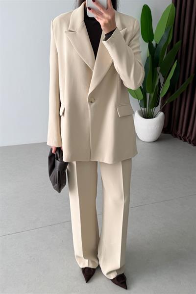 Apeva Taş Oversize Krep Kumaş Blazer
