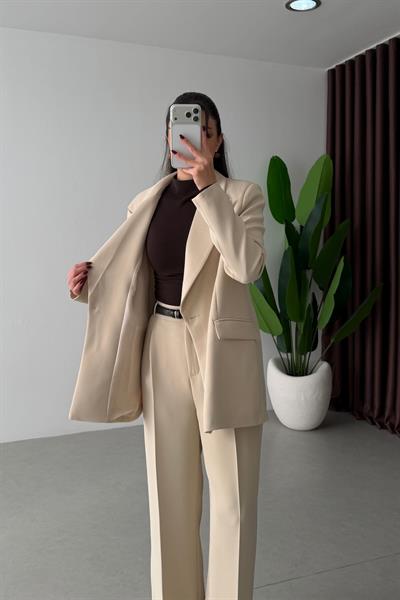 Apeva Taş Oversize Krep Kumaş Blazer