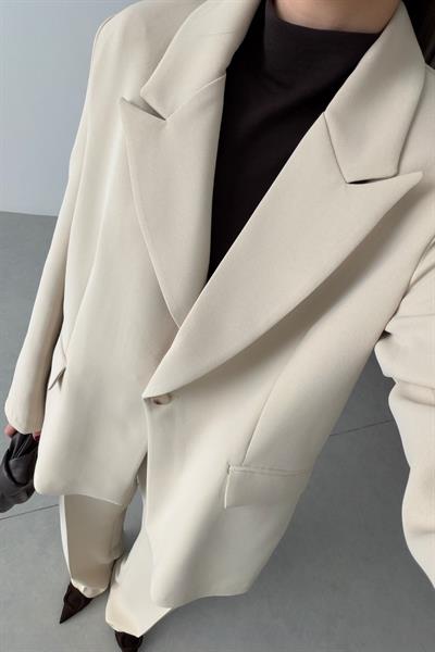 Apeva Taş Oversize Krep Kumaş Blazer