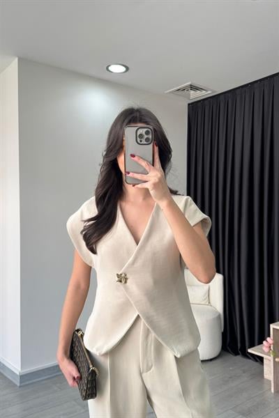 Lily Krep Kumaş Taş Yelek Pantolon Takım