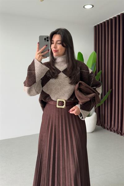 June Baklava Desen Dik Yaka Kazak