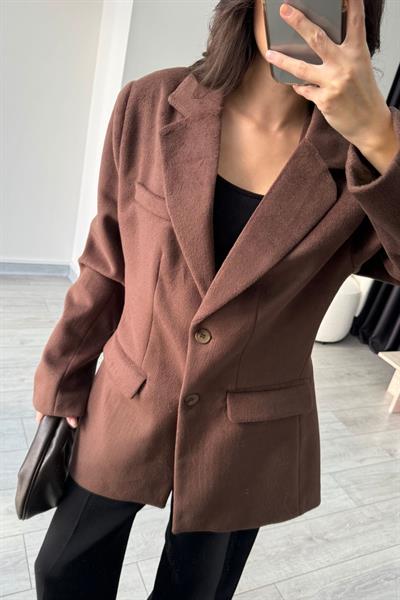 Kahve Belden Oturtmalı Kaşe Ceket