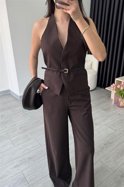 Kahve Kemerli Yelek Pantolon Takım