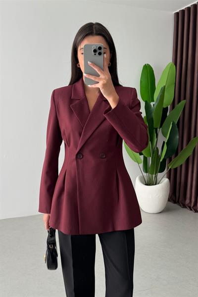 Kai Bordo Belden Oturtmalı Kruvaze Ceket