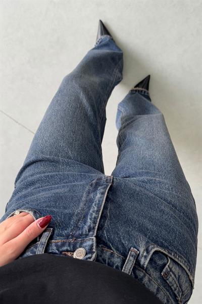 Karlin Koyu Mavi Yıkamalı Wide Leg Jean