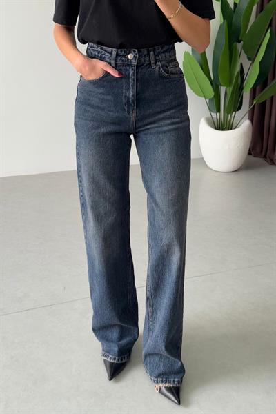Karlin Koyu Mavi Yıkamalı Wide Leg Jean
