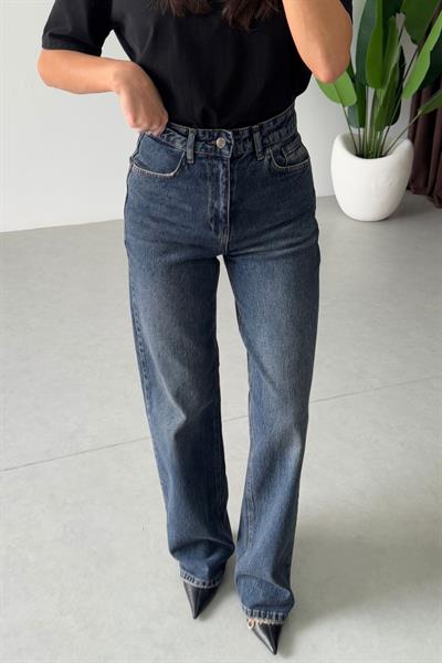 Karlin Koyu Mavi Yıkamalı Wide Leg Jean
