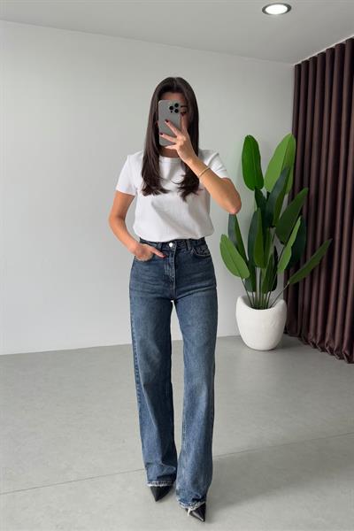 Karlin Mavi Yıkamalı Wide Leg Jean