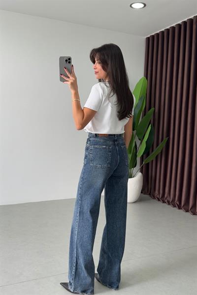 Karlin Mavi Yıkamalı Wide Leg Jean