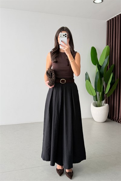Kayo Siyah Tensel Kemerli Etek Pantolon