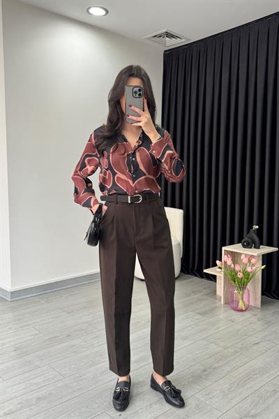 Kemerli Acı Kahve Havuç Pantolon