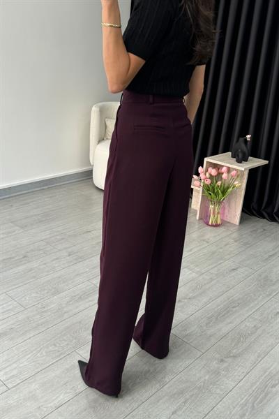 Lara Premium Mürdüm Krep Kumaş Palazzo Pantolon