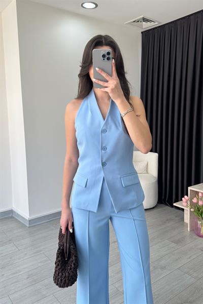 Leila Mavi Yelek Pantolon Takım
