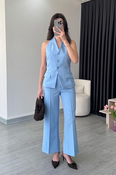 Leila Mavi Yelek Pantolon Takım