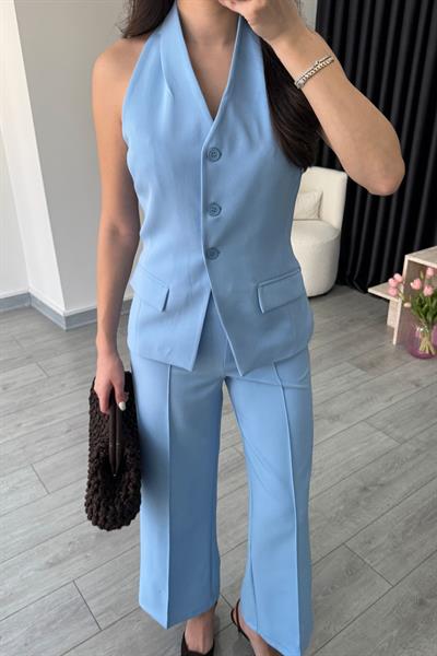 Leila Mavi Yelek Pantolon Takım