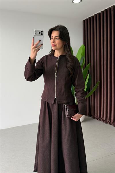 Liche Mürdüm Denim Ceket Etek Takım