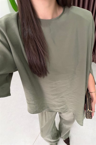 Lilly Haki Asimetrik Kesim Modal Takım