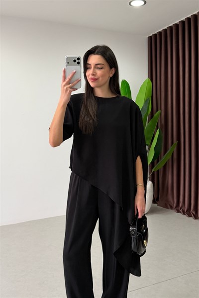 Lilly Siyah Asimetrik Kesim Modal Takım