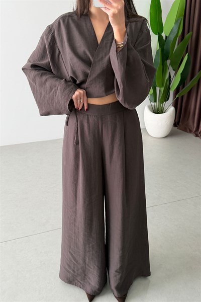 Limba Kahve Tensel Kimono Pantolon Takım