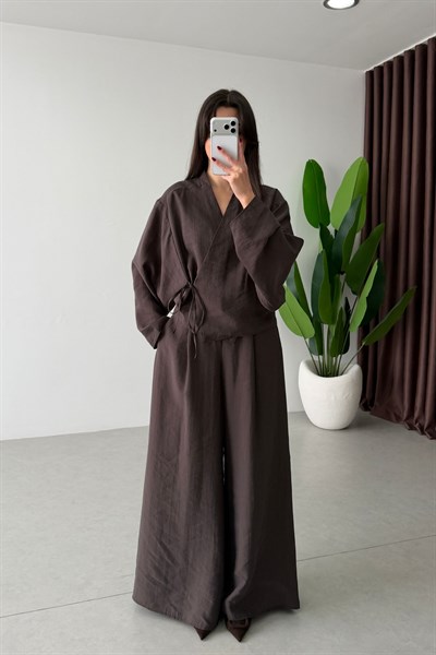 Limba Kahve Tensel Kimono Pantolon Takım