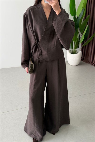 Limba Kahve Tensel Kimono Pantolon Takım