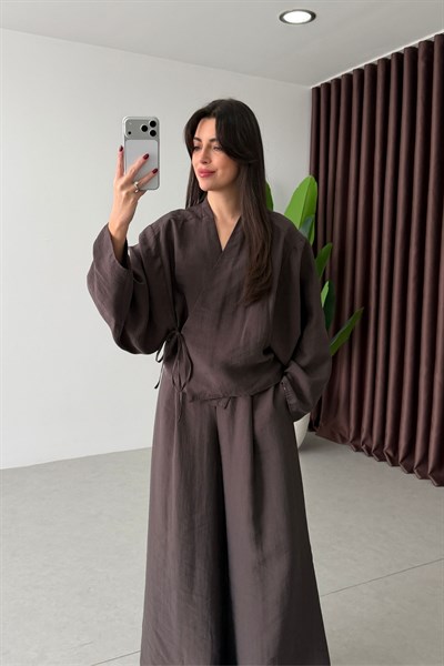 Limba Kahve Tensel Kimono Pantolon Takım