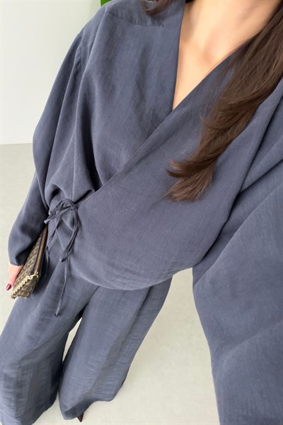 Limba Lacivert Tensel Kimono Pantolon Takım