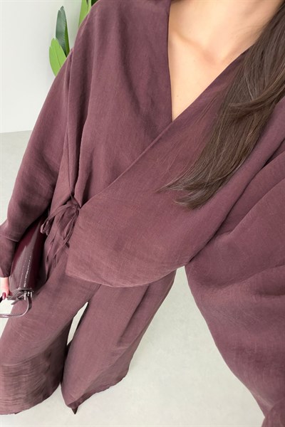 Limba Mürdüm Tensel Kimono Pantolon Takım