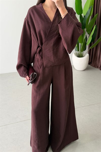 Limba Mürdüm Tensel Kimono Pantolon Takım