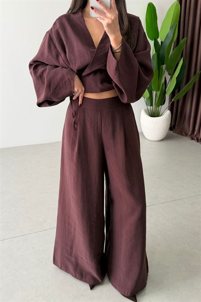 Limba Mürdüm Tensel Kimono Pantolon Takım