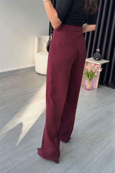 Linda Bordo Premium Krep Kumaş Pantolon