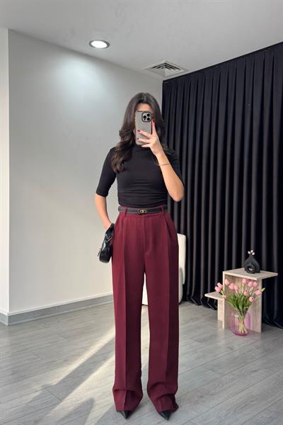 Linda Bordo Premium Krep Kumaş Pantolon