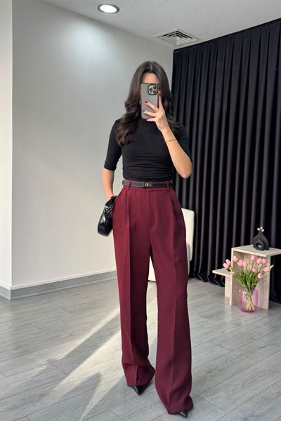 Linda Bordo Premium Krep Kumaş Pantolon