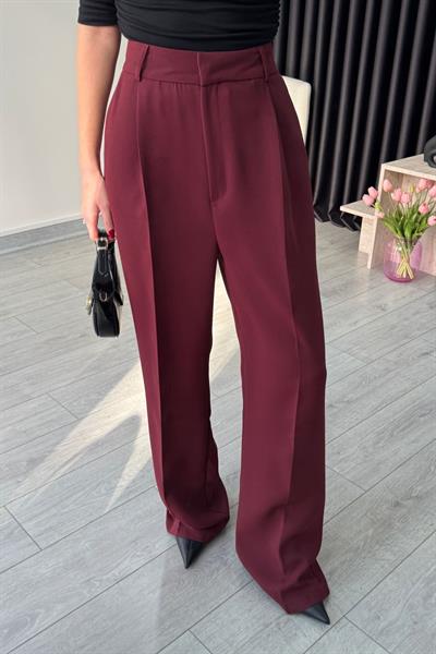 Linda Bordo Premium Krep Kumaş Pantolon